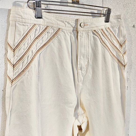 Free People, Over The Rainbow Cream, Wide Leg, High Rise, Jeans, 100% Cotton, 31 - Picture 3 of 13